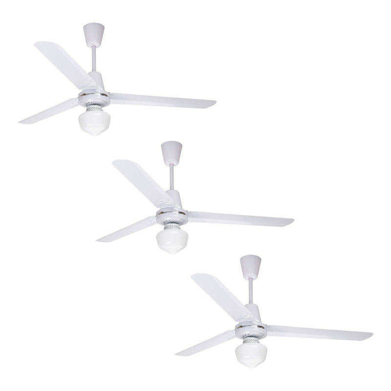 Paquete De 3 Ventiladores Copacabana 2 Lamina Con Luz Blanco