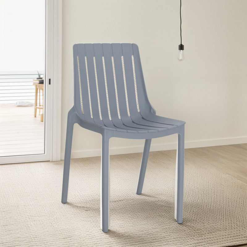 Silla De Comedor Stripe Apilable Plástico Color Gris Moderna
