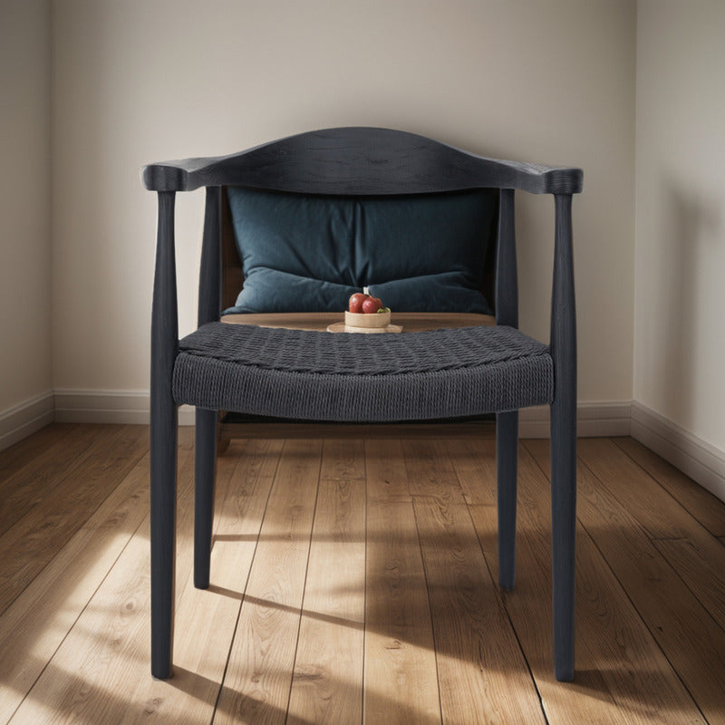 Silla De Comedor Reno Negro / Negro Madera Solida De Olmo