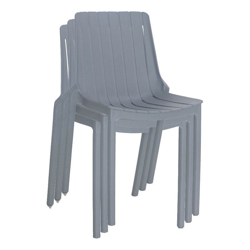 Silla De Comedor Stripe Apilable Plástico Color Gris Moderna