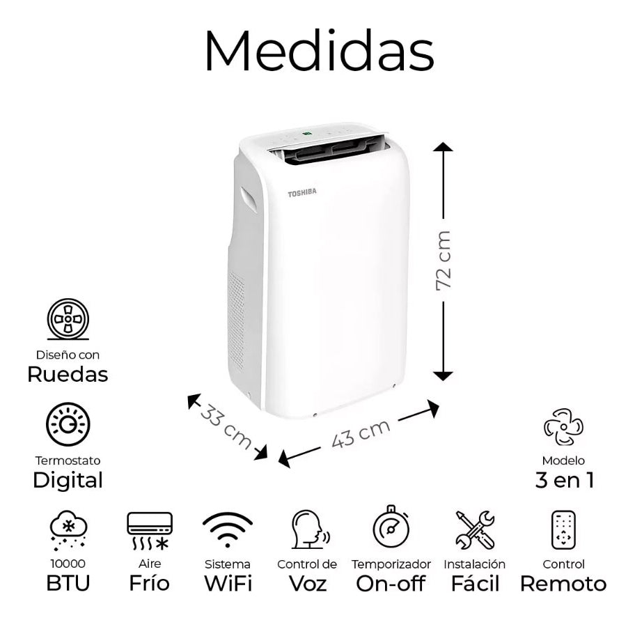 Toshiba Aire Acondicionado Portátil Wi-fi 10000 Btu 110v con control