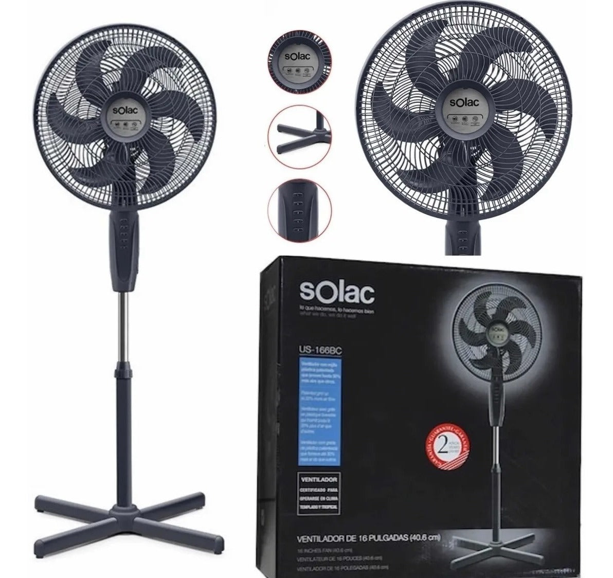 Ventilador De Pedestal Solac 16 40.6cm 3vel. Cantidad De Aspas 6 Estructura Negro Aspas Negras Diámetro 16 Frecuencia 75w Material De Las Aspas Plástico